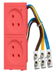 Pair of red power outlets with shutter + LED for box ..-D