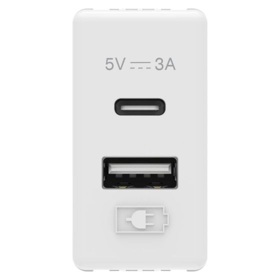 Dual USB socket system TYPE A+C - 3A 1 module white