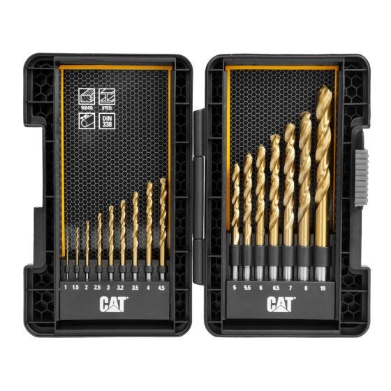 Titanium drill bit set (16 pcs) for hard metals for CAT screwdriver/drill