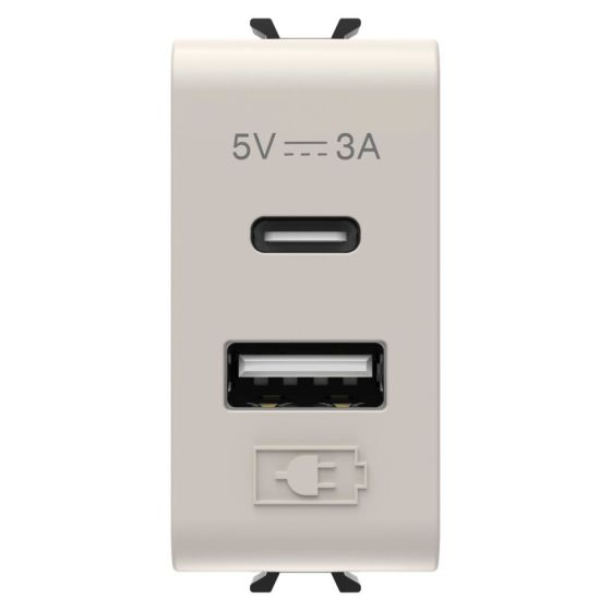 Double USB socket Korus TYPE A+C - 3A 1 module beige matte/satin