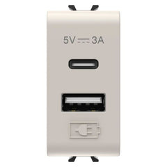 Double USB socket Korus TYPE A+C - 3A 1 module beige matte/satin
