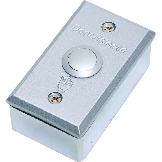 Wide metal door opening exit button under the plaster